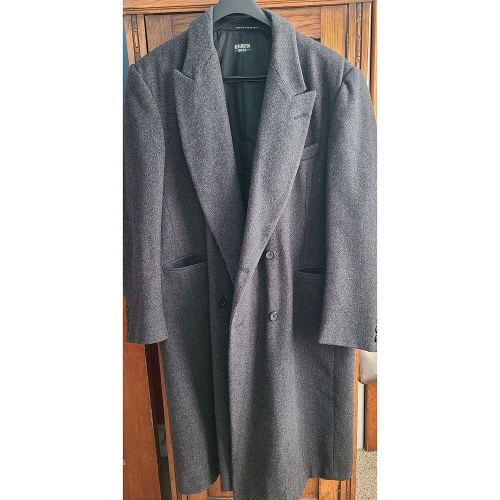 Kensington Road Mens Gray Double Breasted Wool Overcoat Vintage Size 46